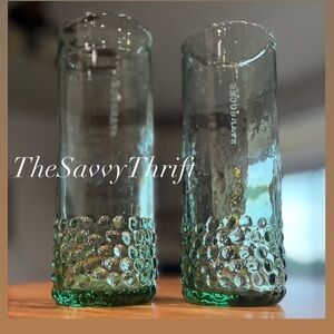 Starbucks Pair 2 green hobnail textured glass tumblers Made in Mexico * 👀